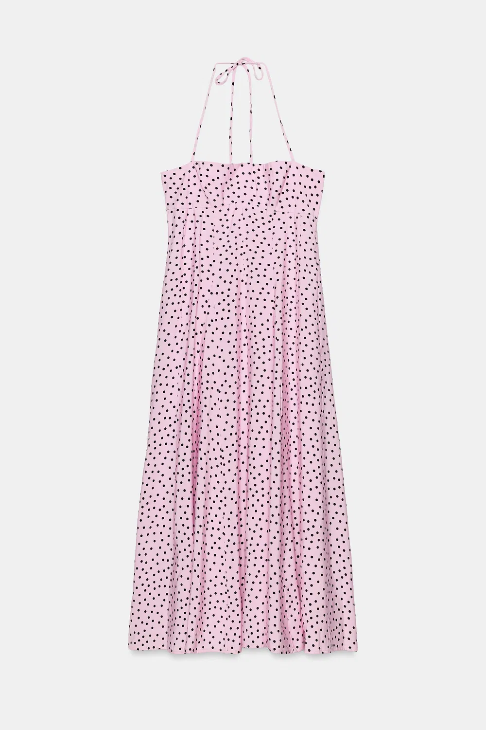 Платье миди с воротником-халтером в горошек ZARA, Pink — фото 2