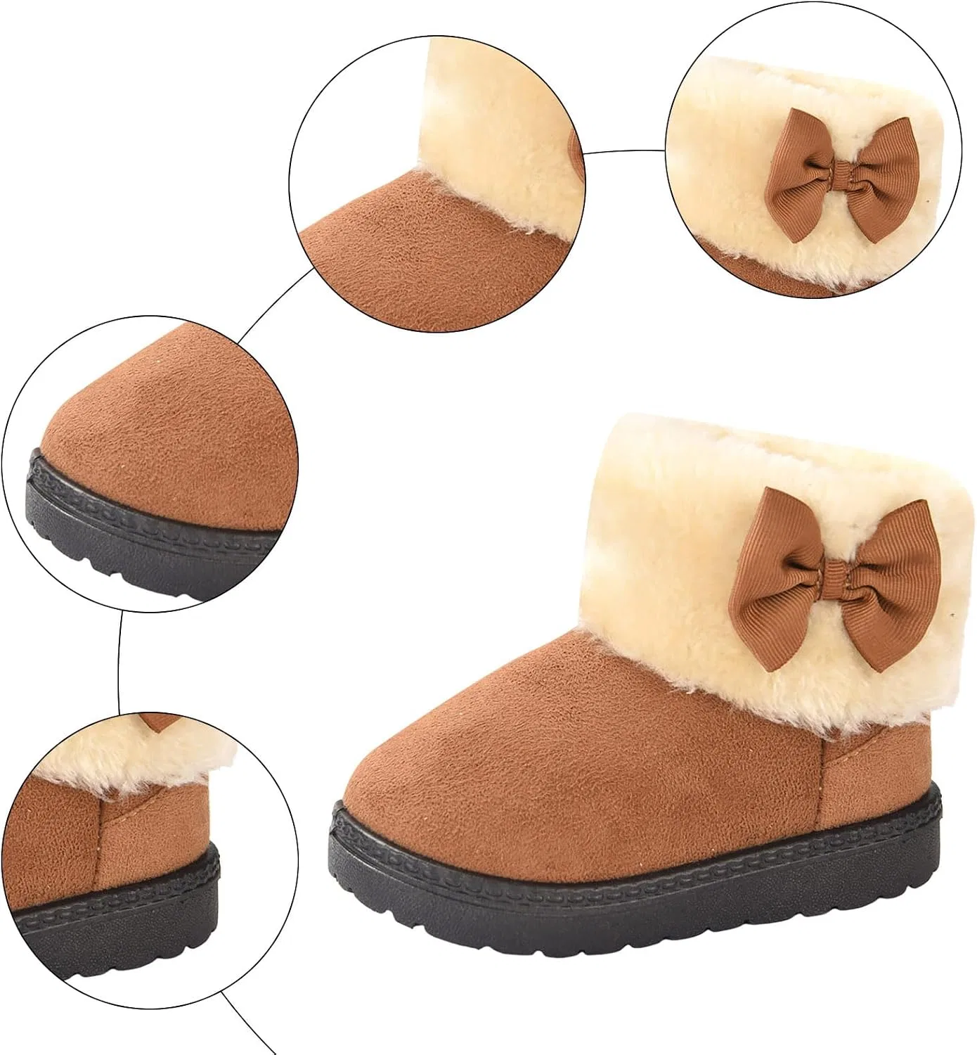 Детские зимние сапоги для девочек с флисовой подкладкой Faux Suede Warm Fuzzy Fleece Short Booties, Brown — фото 3
