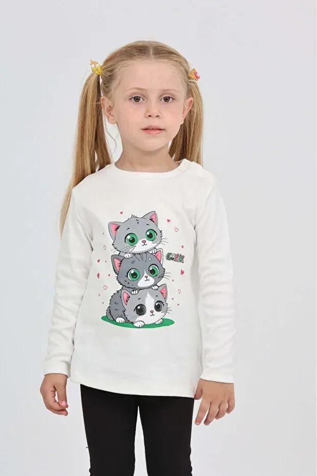 Детские свитшот для девочек с принтом Triple Cat Toontoy, Ecru — фото 3