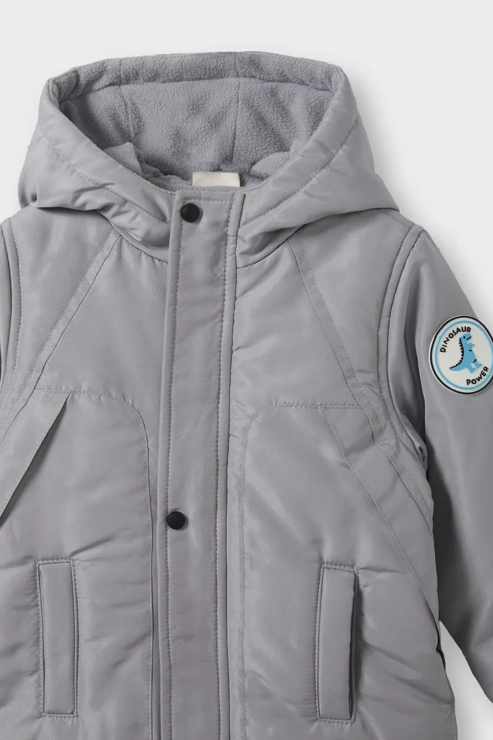 Куртка-пуховик с карманами Baby boy waterproof pockets buttons puffer jacket Defacto, серый — фото 2
