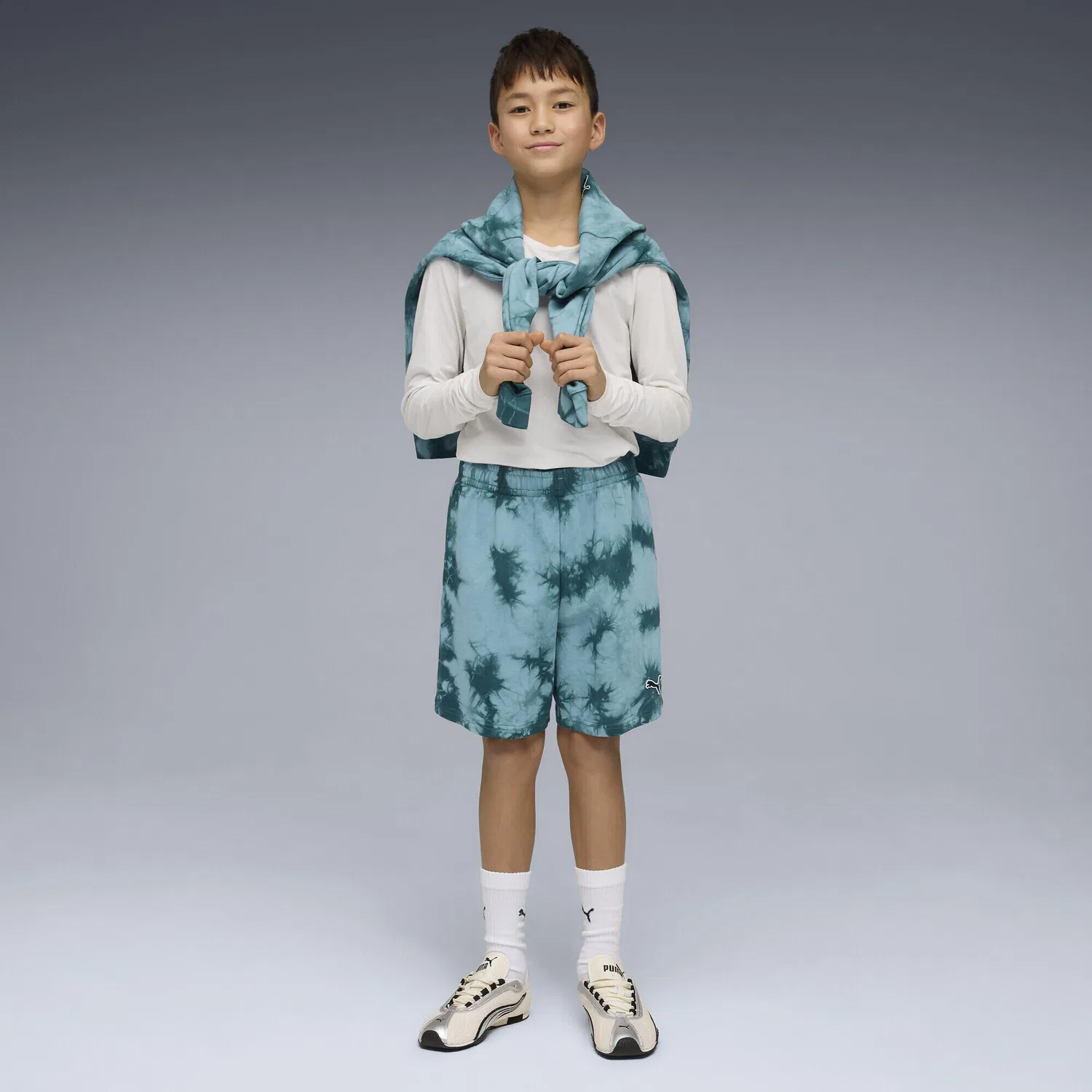 Детские шорты с принтом Essentials Relaxed Tie Dye Shorts Puma, Smaragdgrun Granitgrun — фото 4
