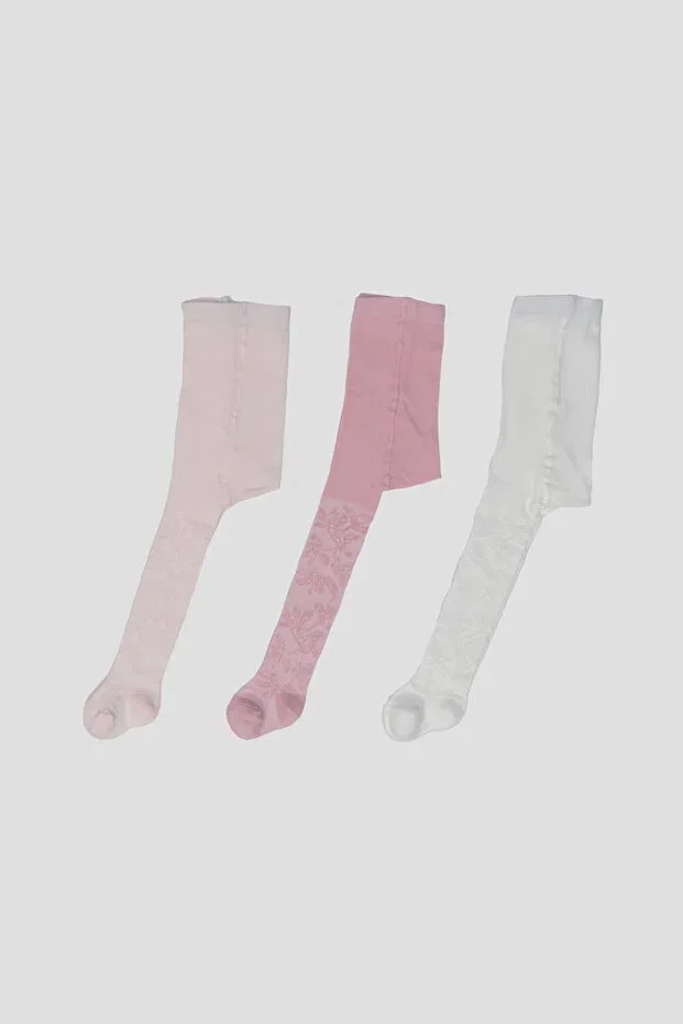 Детские колготки для девочек хлопковые 3 шт Jacquard Patterned Defne Baby, Pink — фото 4