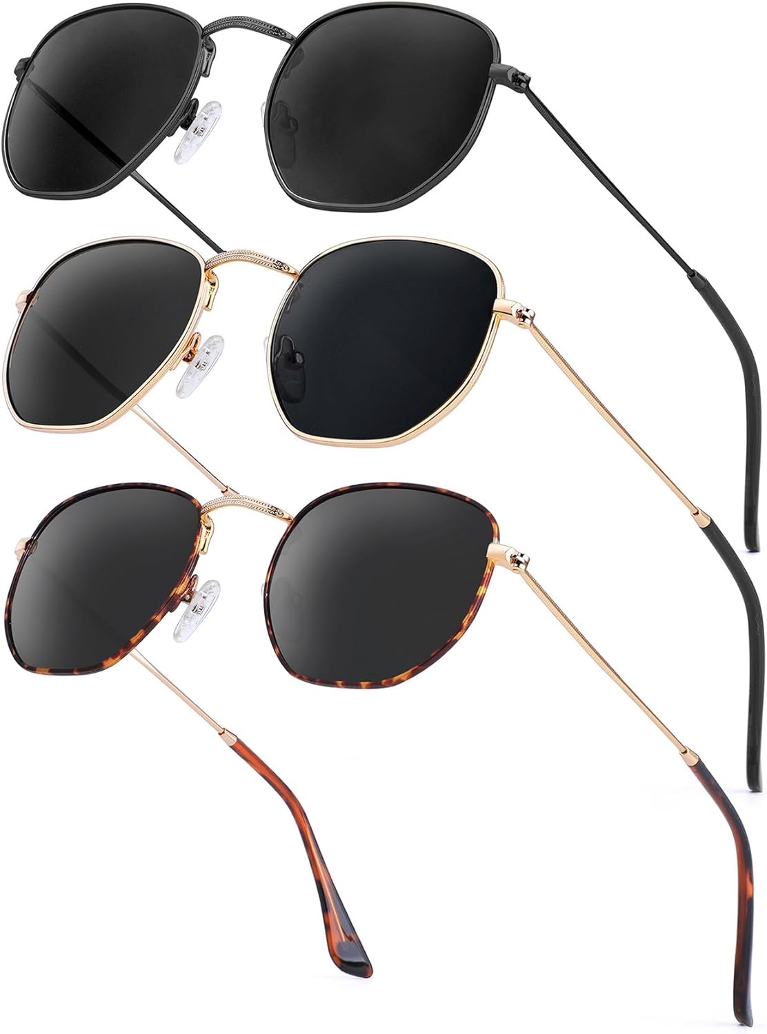 

Солнцезащитные очки KALIYADI для женщин и мужчин, поляризованные, квадратная форма, защита от УФ-излучения, модная шестиугольная металлическая оправа, C6 (3 Pack) Black/Grey + Gold/Grey + Leopard/Grey (Hexagonal)