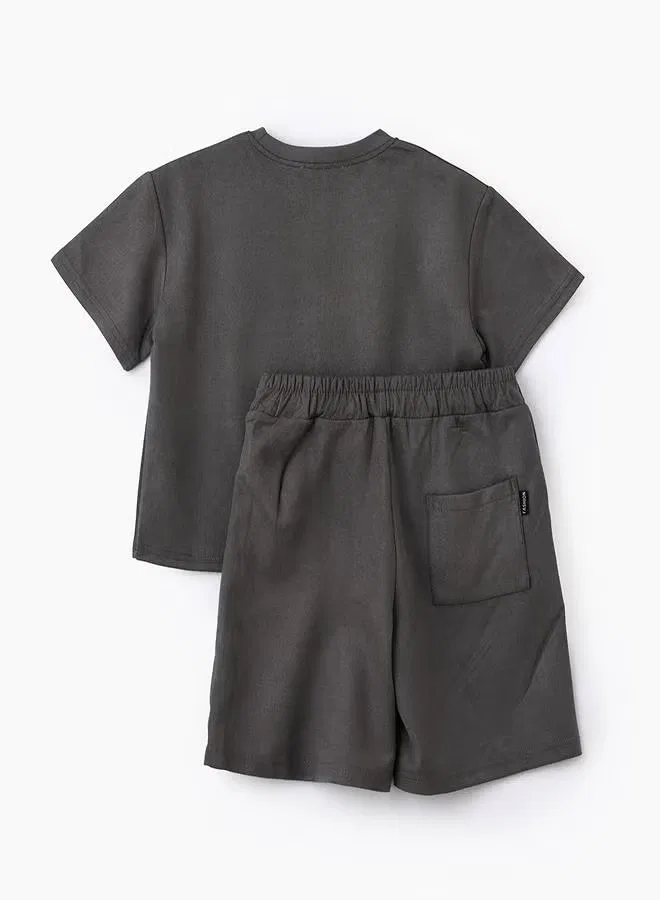 Комплект футболка и шорты хлопковый Trendy charcoal grey Babyqlo, серый — фото 2