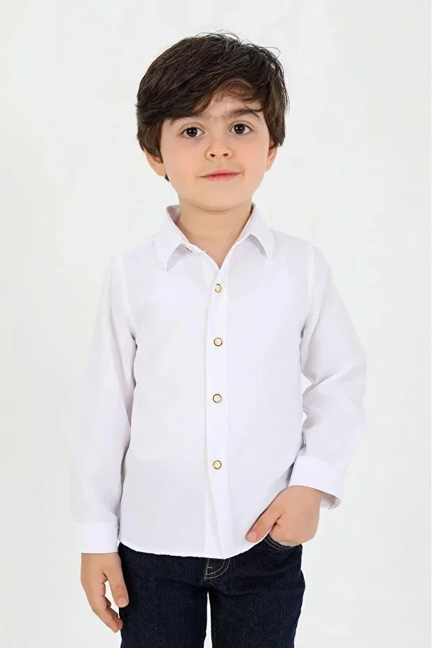 Детская рубашка для мальчиков хлопковая Basics Samsa, White
