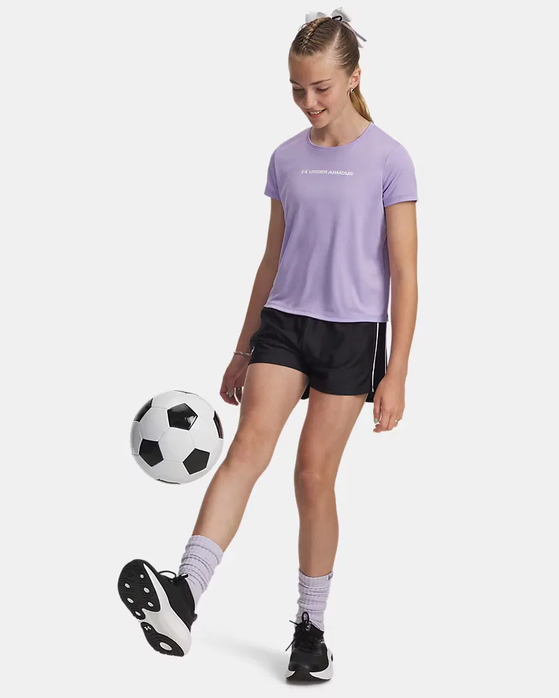 Детские шорты быстросохнущие из переработанного полиэстера UA Tech Play Up UnderArmour, Black/White — фото 3