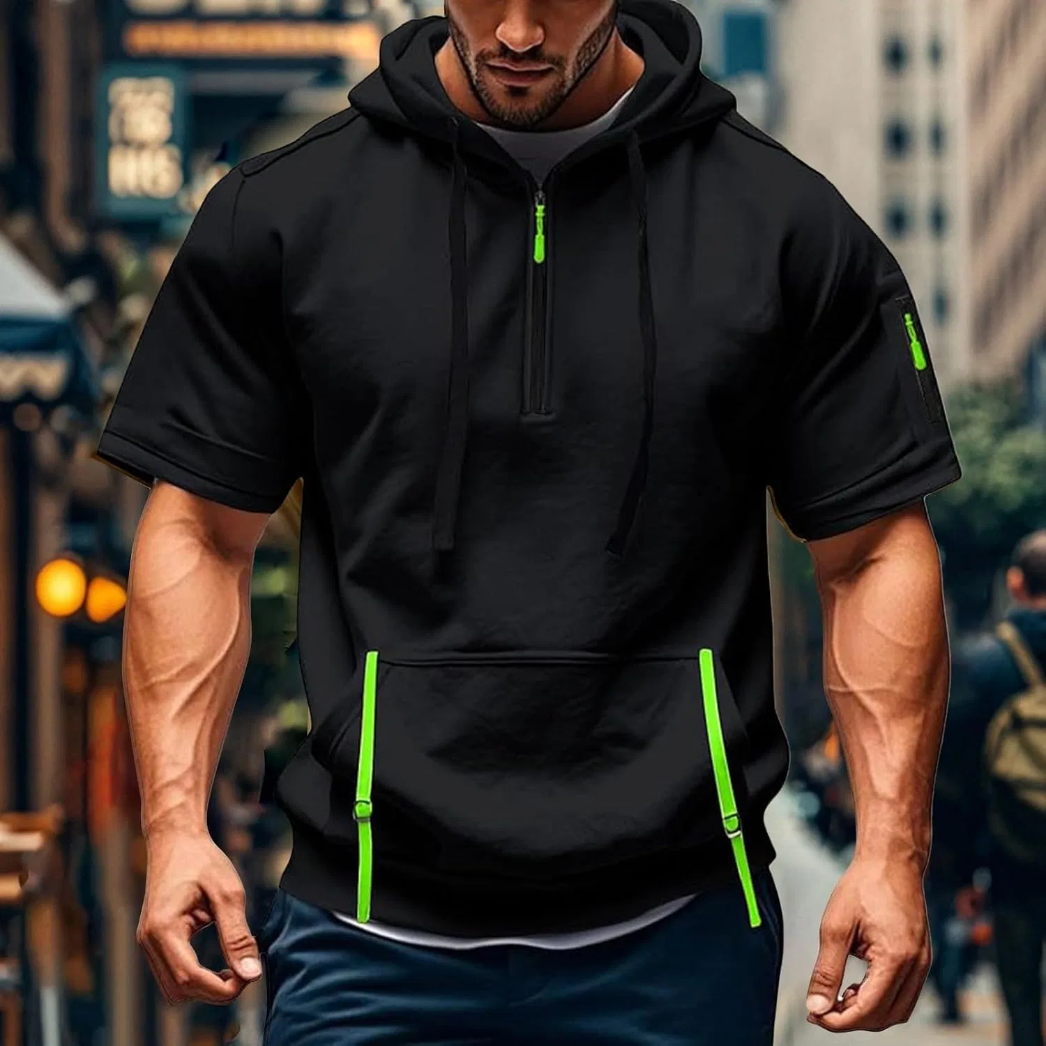 Мужская slim fit футболка с zip-застежкой, Black — фото 3