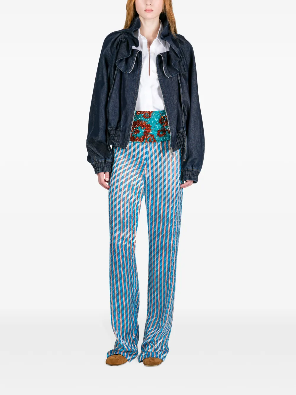 Джинсовая куртка-кокон с оборками DRIES VAN NOTEN, синий — фото 2