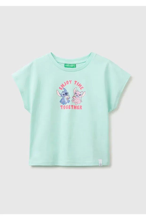 Детская футболка для девочек с принтом Lilo & Stitch, United Colors Of Benetton, Water Green