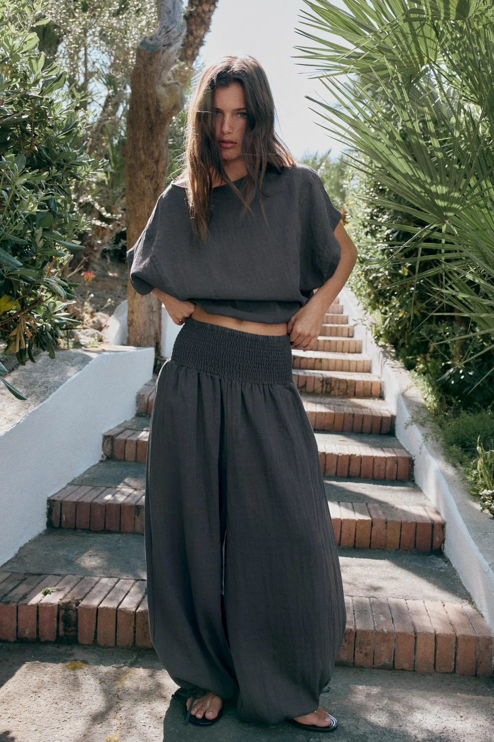 Рубашка-накидка оверсайз с регулируемым низом ZARA, Anthracite Grey