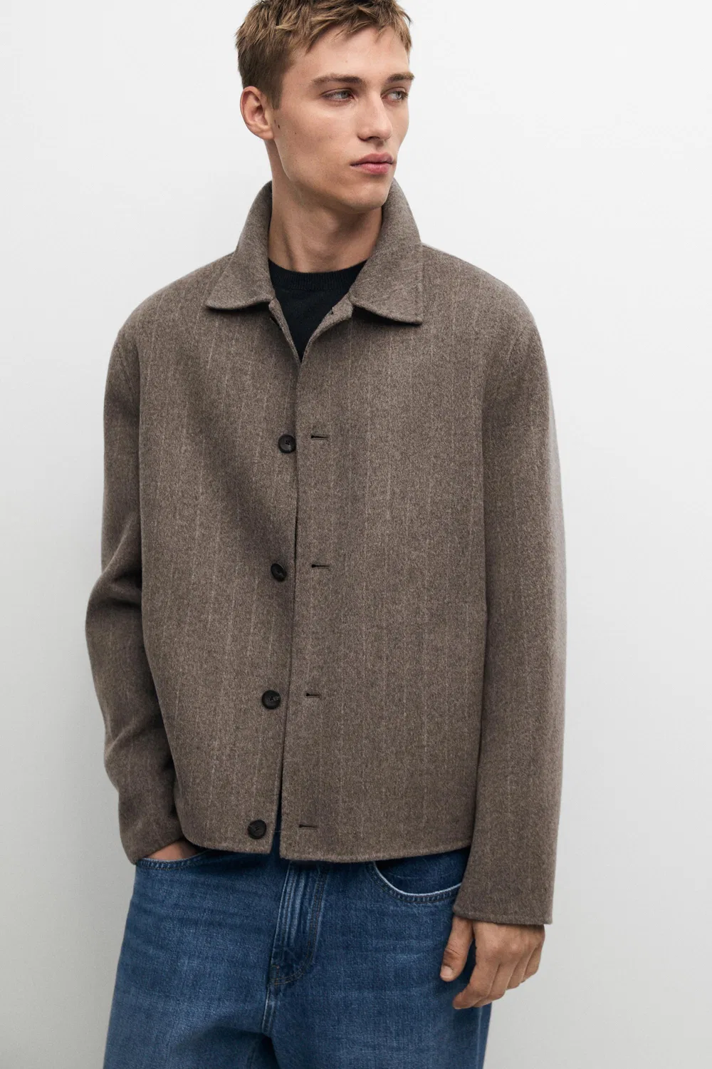 Жакет Massimo Dutti Striped Double Wool Blend, бежево-коричневый