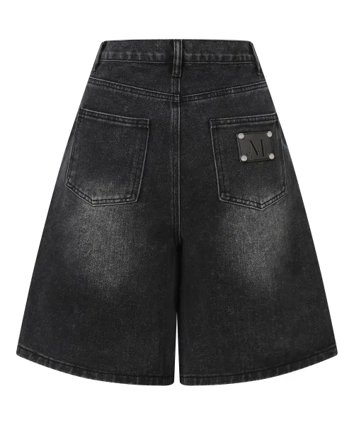 Детские джинсовые брюки с кожаными заплатками, модель Preset Cross Leather Patch Double Knee Bermuda MUCENT, Black — фото 3