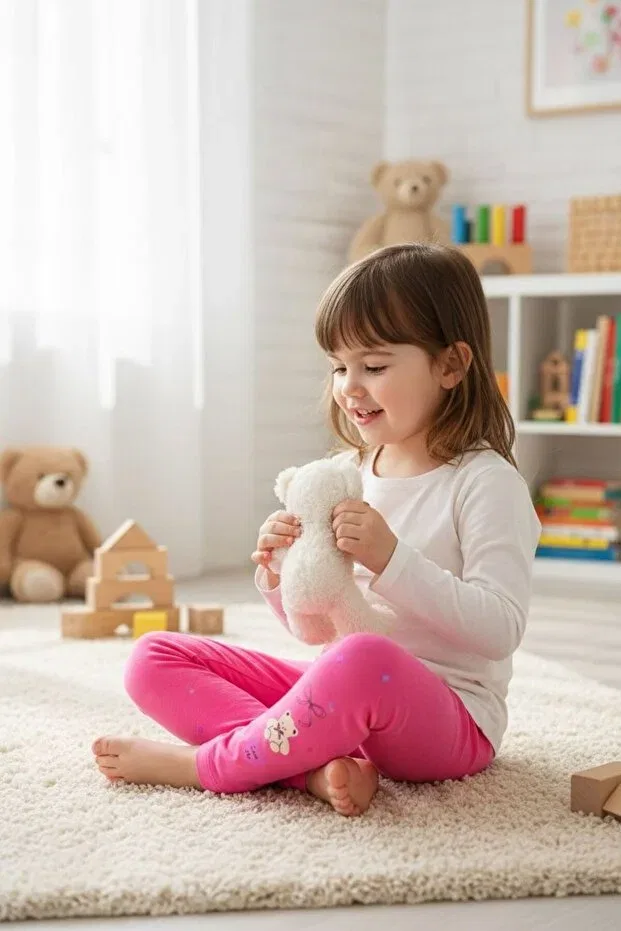 Детские колготки для девочек с принтом Heart & Teddy Bear Detailed Polka Dot Girls Tights Balgüneş Tekstil, Pink — фото 2