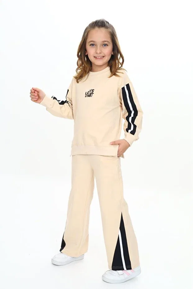 Детский спортивный костюм для девочек с вышивкой Toontoy, Beige — фото 3