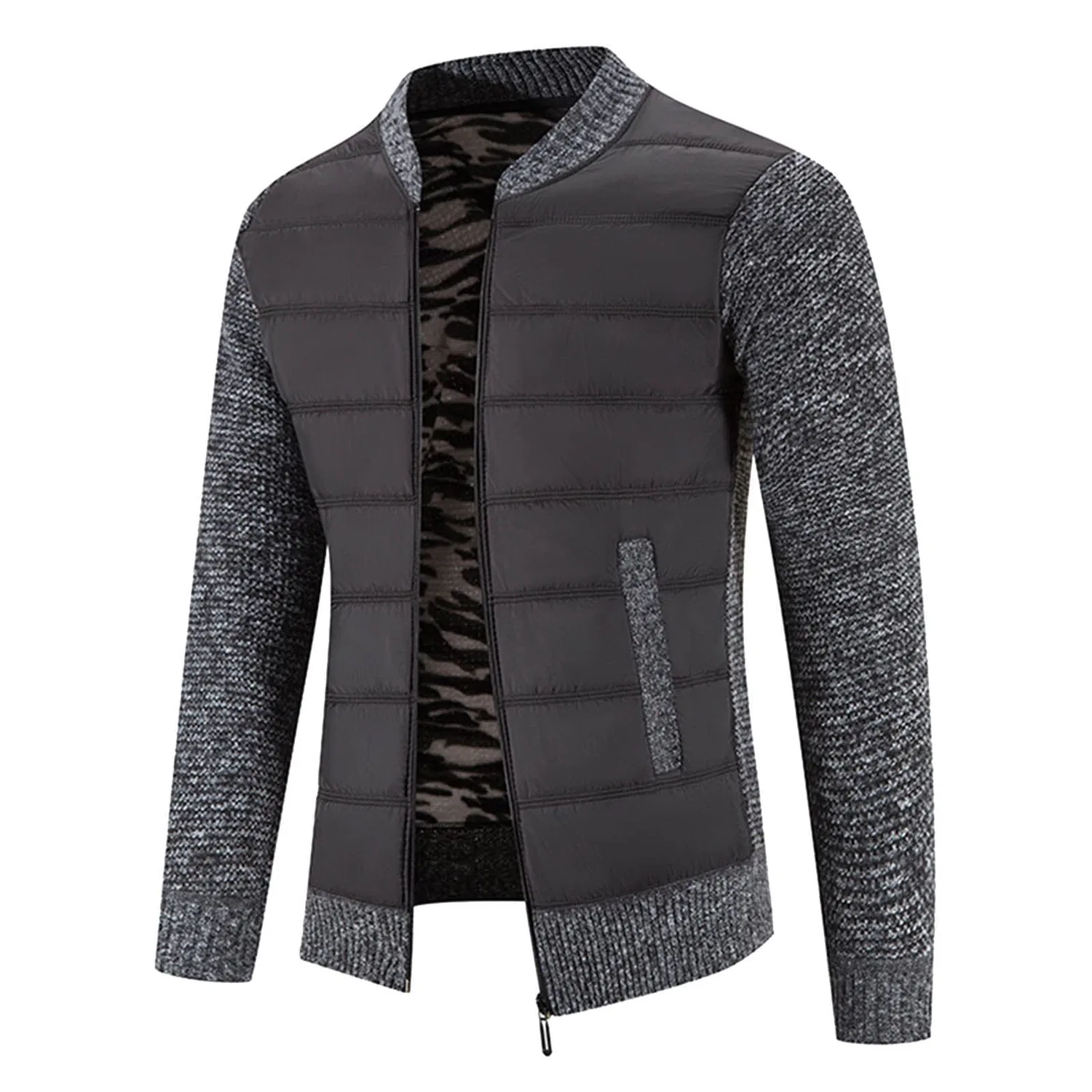 Мужская куртка-бомбер с флисовой подкладкой, цветовой блок, Z04-dark Grey