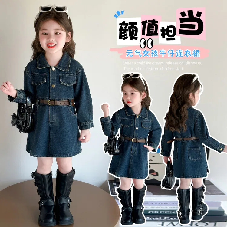 Детское платье для девочек с длинным рукавом Lanza, Denim Long-Sleeved Dress — фото 3