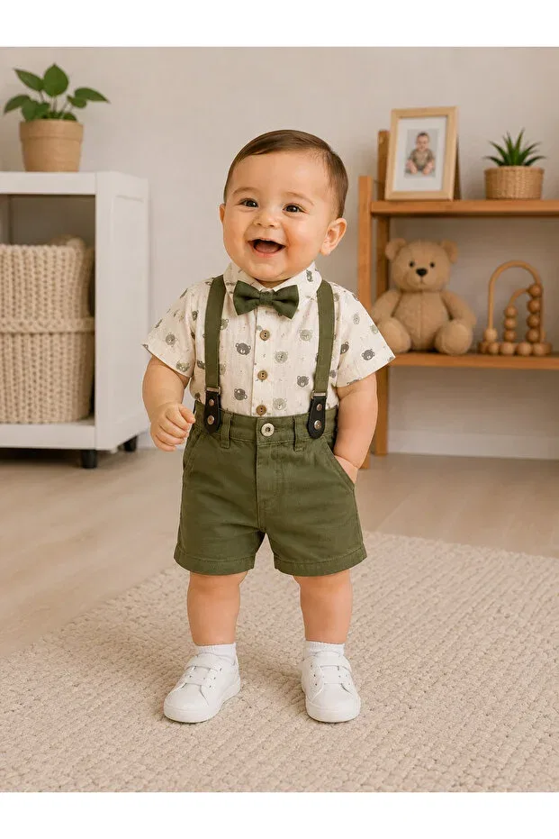 Детский комплект для мальчиков с галстуком-бабочкой Ecoo Kids, Khaki