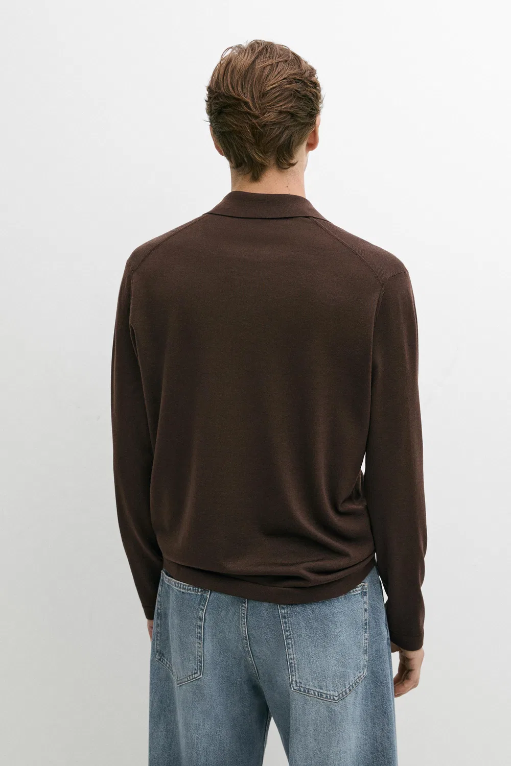 Поло-свитер Massimo Dutti 100% Merino Wool Knit, коричневый — фото 4