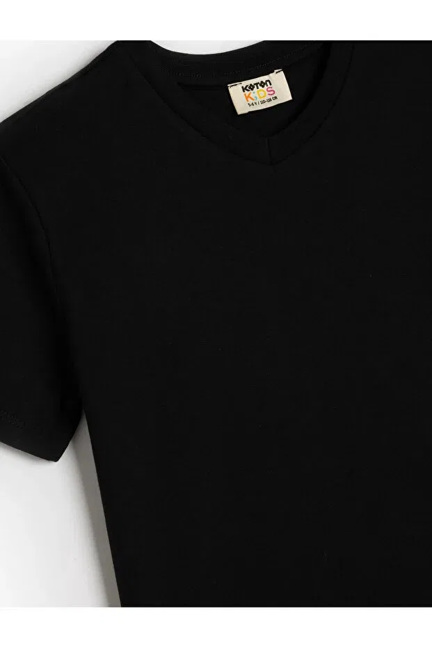 Детская футболка хлопковая Basic t-shirt short sleeve crew neck cotton Koton, Black — фото 3