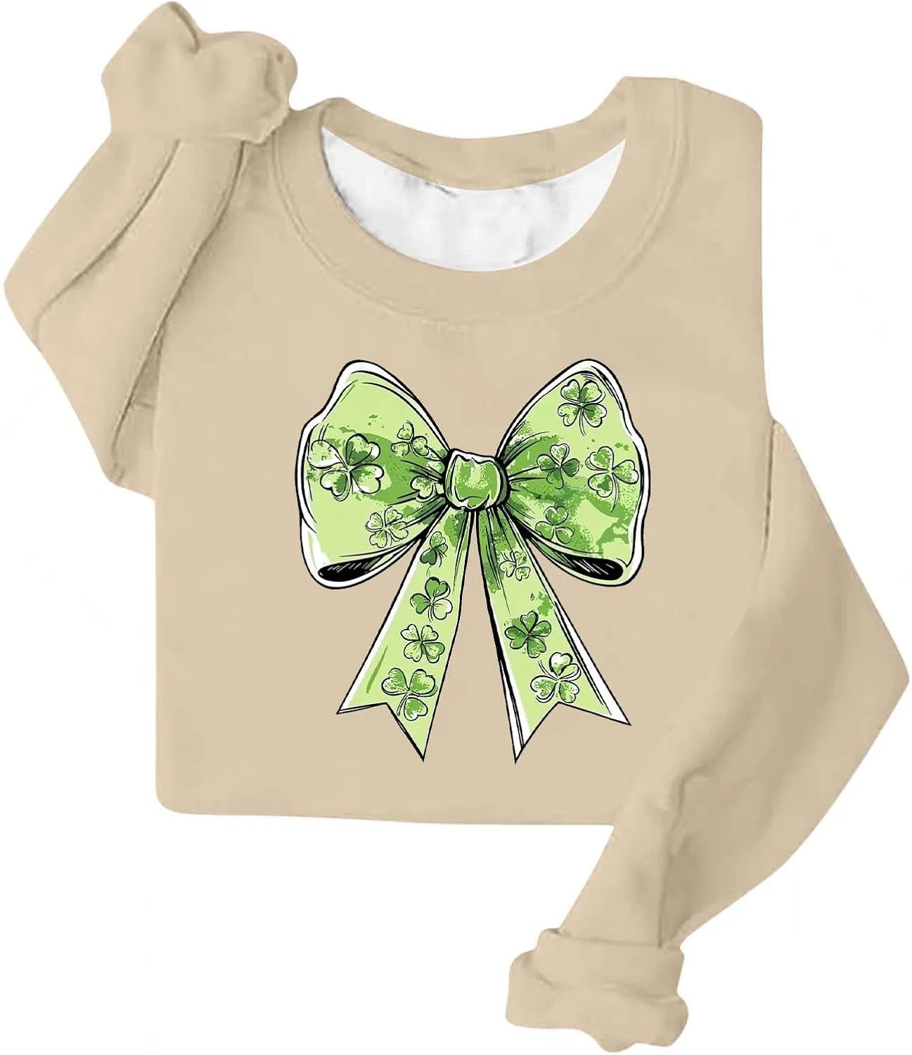 Женский свитшот с принтом клевера Lucky Clover Print, бежевый — фото 4