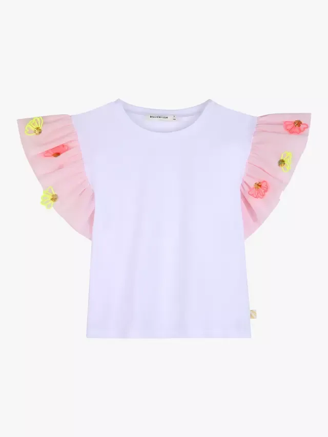 Детская футболка с вышитыми сетчатыми рукавами, белая Billieblush