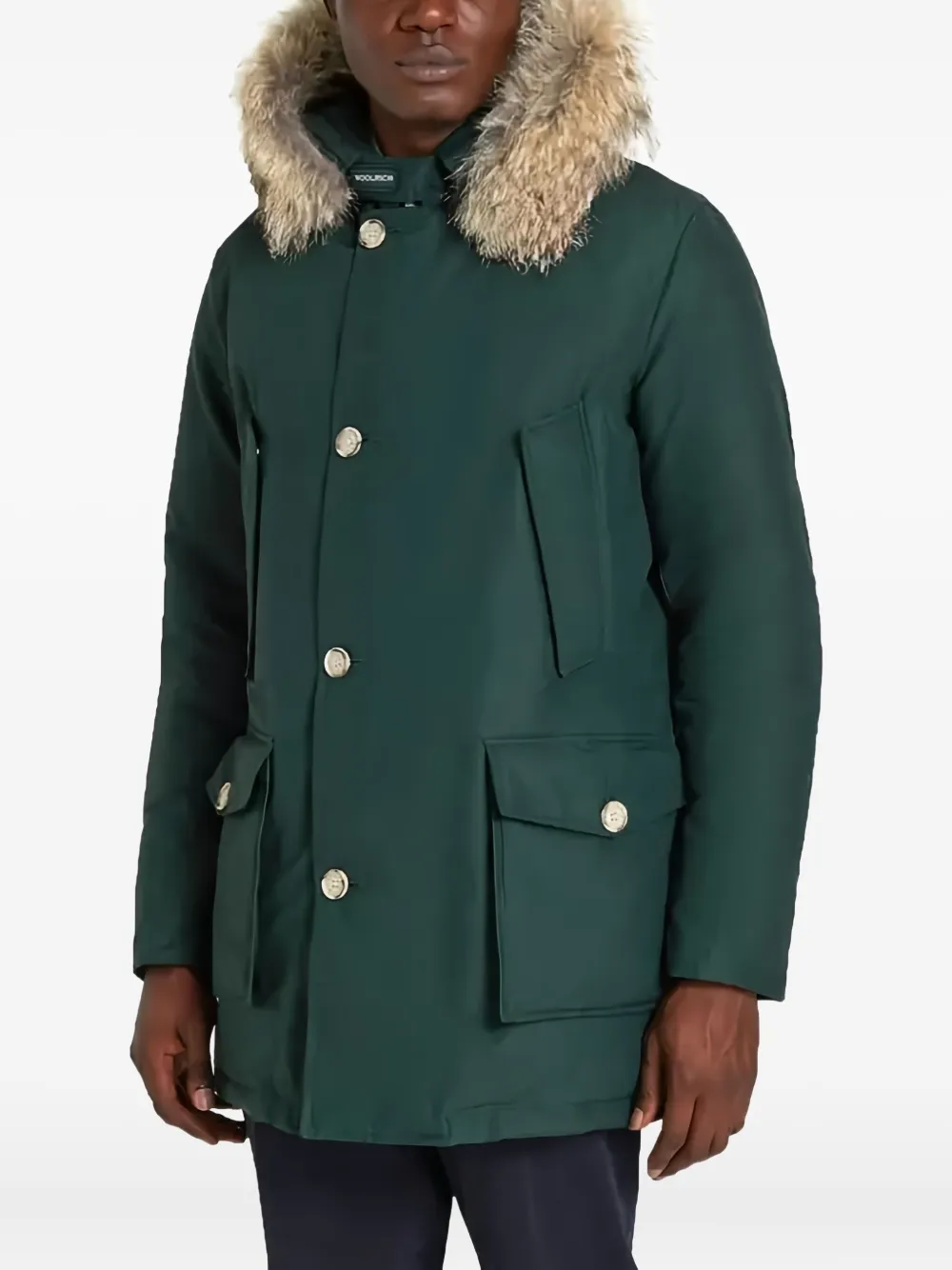 

Куртка с капюшоном, отделанным мехом WOOLRICH, зеленый
