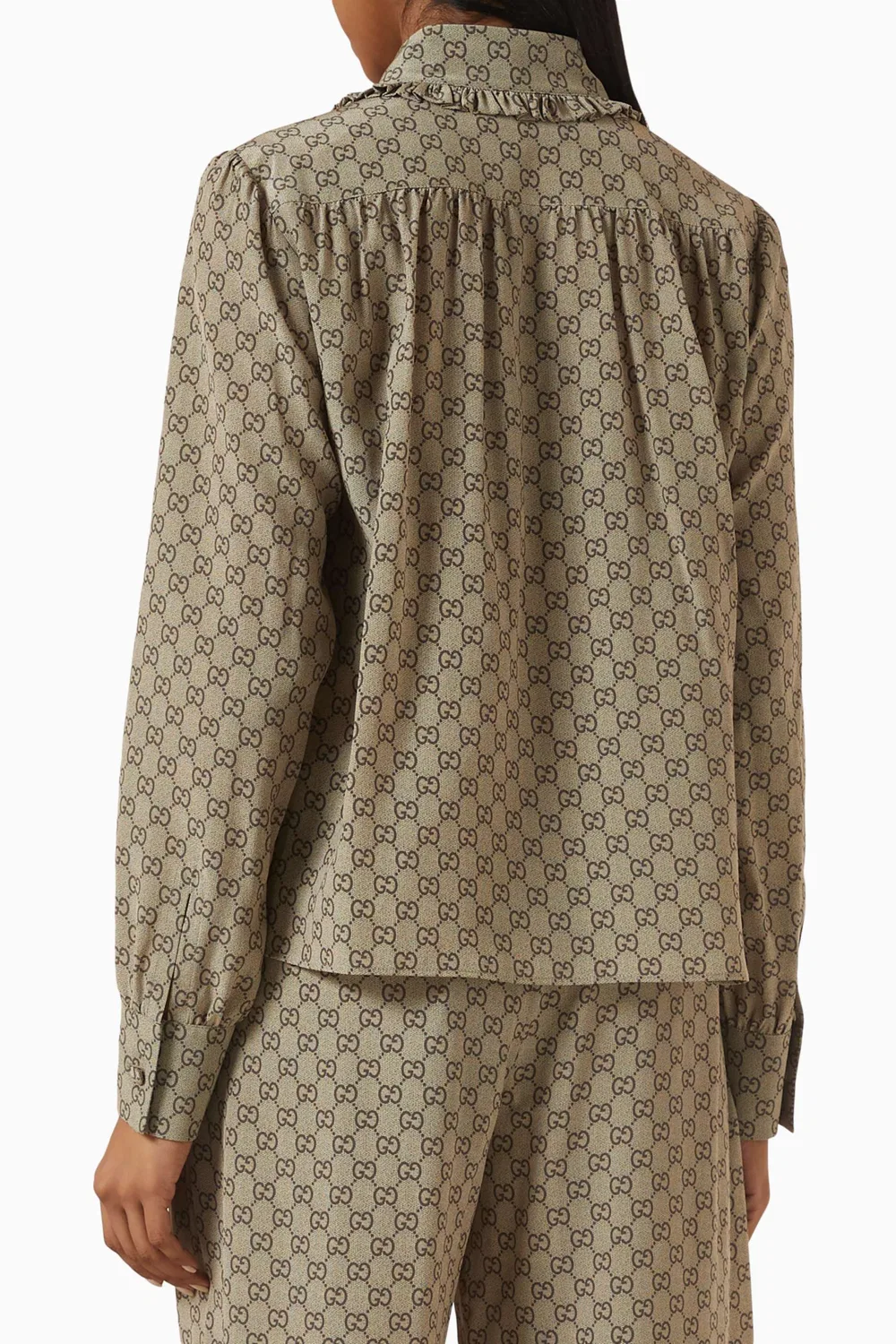Рубашка с воротником-рюш в ткани GG Gucci — фото 3