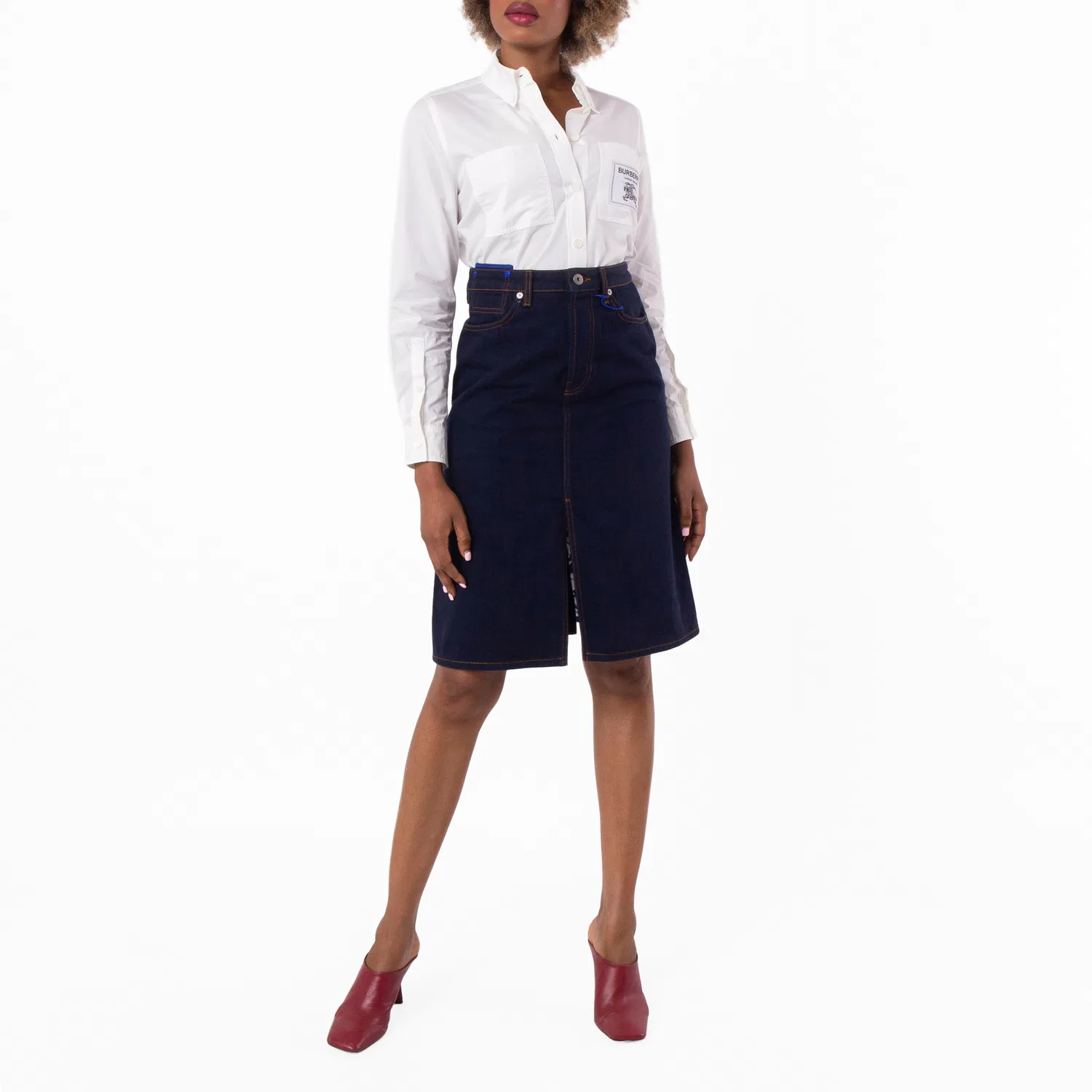 Юбка миди из японского денима Japanese Denim Midi Skirt Burberry, Indigo Blue — фото 3