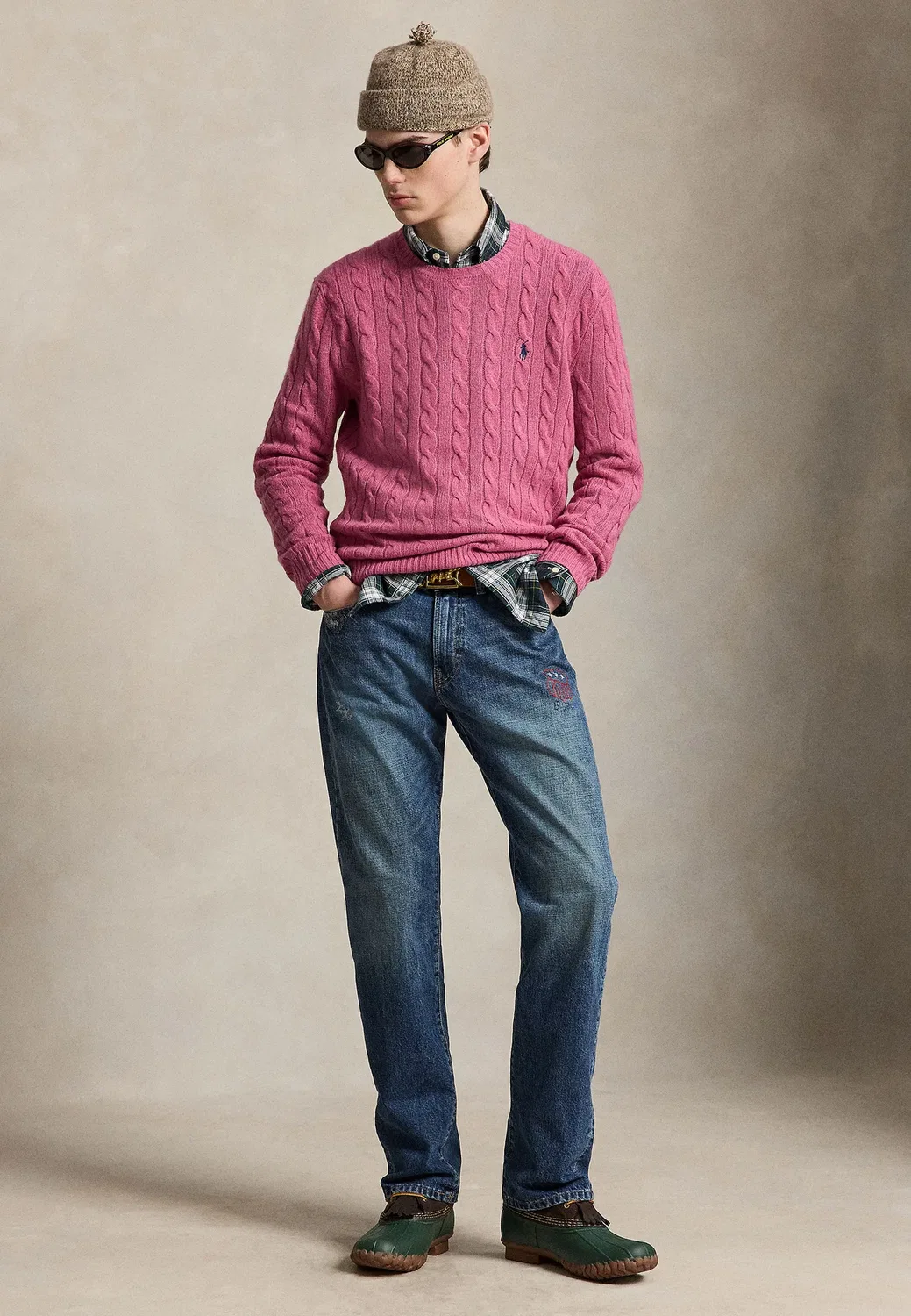 Свитер-Джемпер крупной вязки из шерсти и кашемира Polo Ralph Lauren, Thulian Pink Heather — фото 2