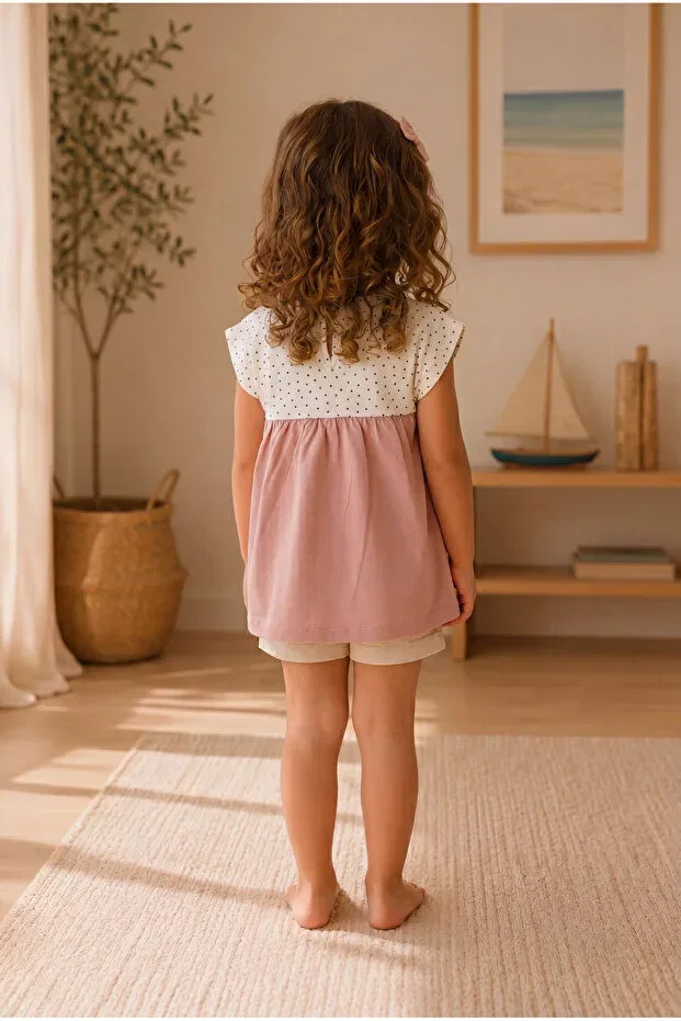 Детская футболка для девочек хлопковая Zumi Baby Kids, Powder White (Polka Dot) — фото 2
