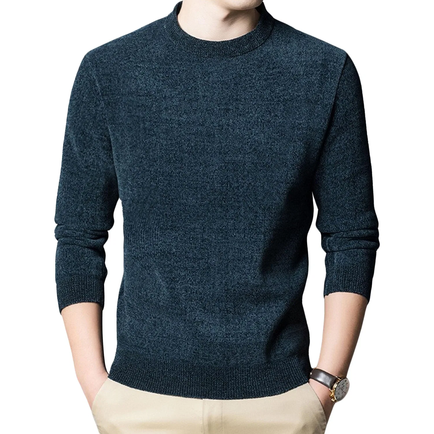 Мужской свитер с воротником-стойкой из флиса Slim Fit, Green