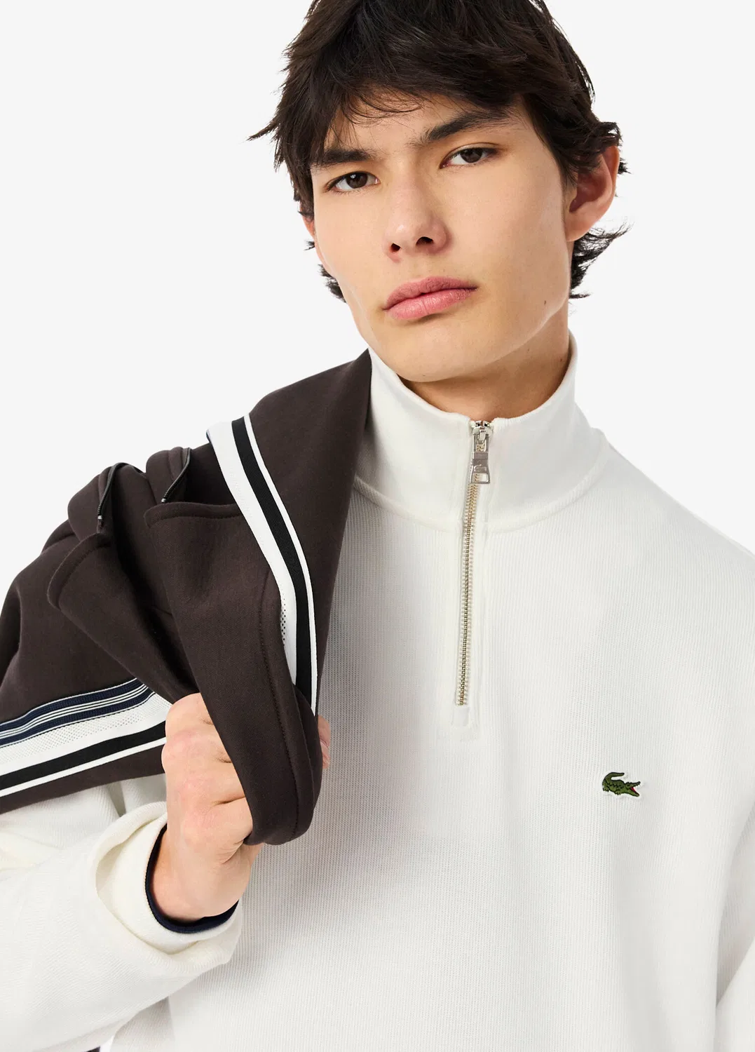 Свитшот Lacoste Classic Fit полузастежка на молнии, белый — фото 2
