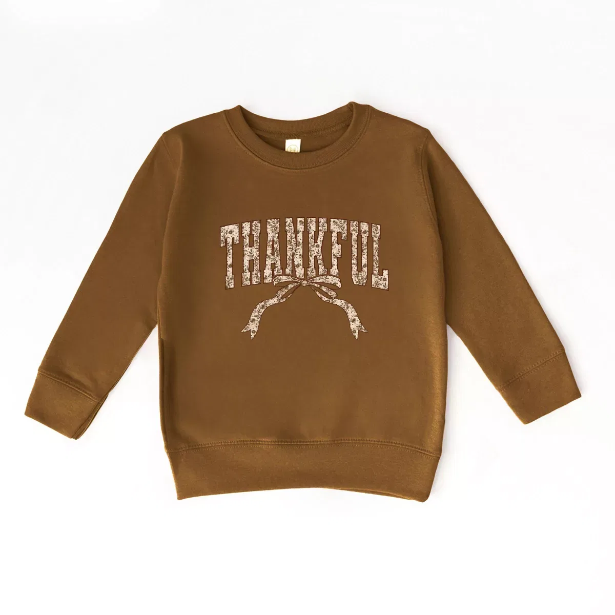 Детский свитшот для девочек с принтом Thankful Floral Coquette The Juniper Shop, Camel — фото 2