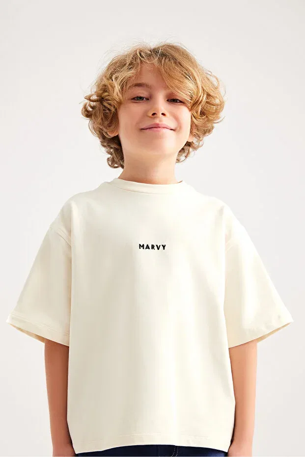 Детская футболка хлопковая Embroidery Detailed Oversize Tshirt Marvy, Ecru