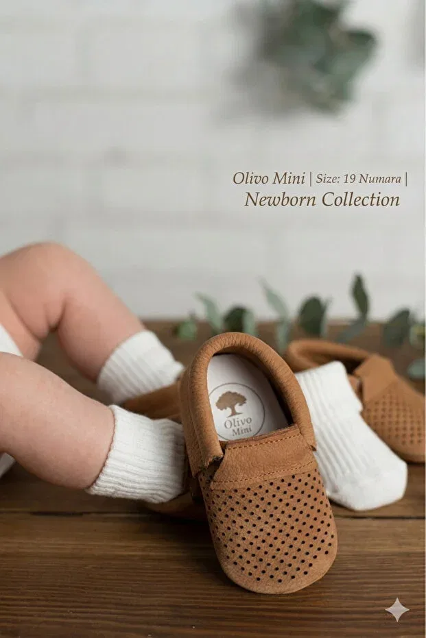 Детские туфли для новорожденных кожаные перфорированные Olivo Mini, Brown