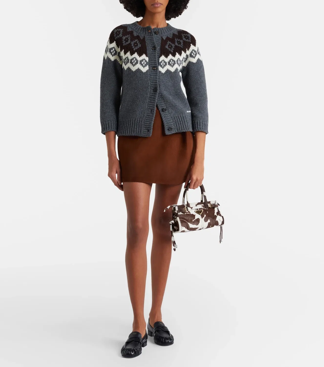 Юбка мини из замши с эффектом сборки, Prada, коричневый — фото 2