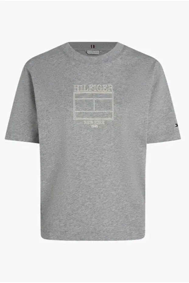 Женская футболка хлопковая Regular fit cotton printed t-shirt Tommy Hilfiger, Gray — фото 3
