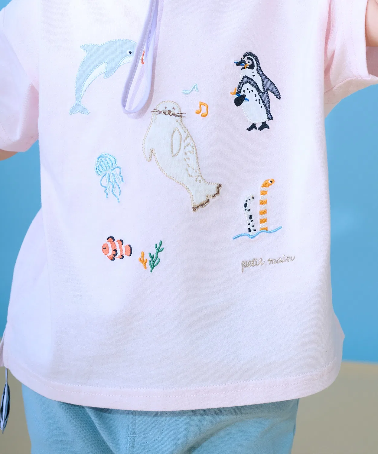 Детская футболка с аппликацией с длинным рукавом модель Sea Creatures, petit main, Light Pink — фото 4