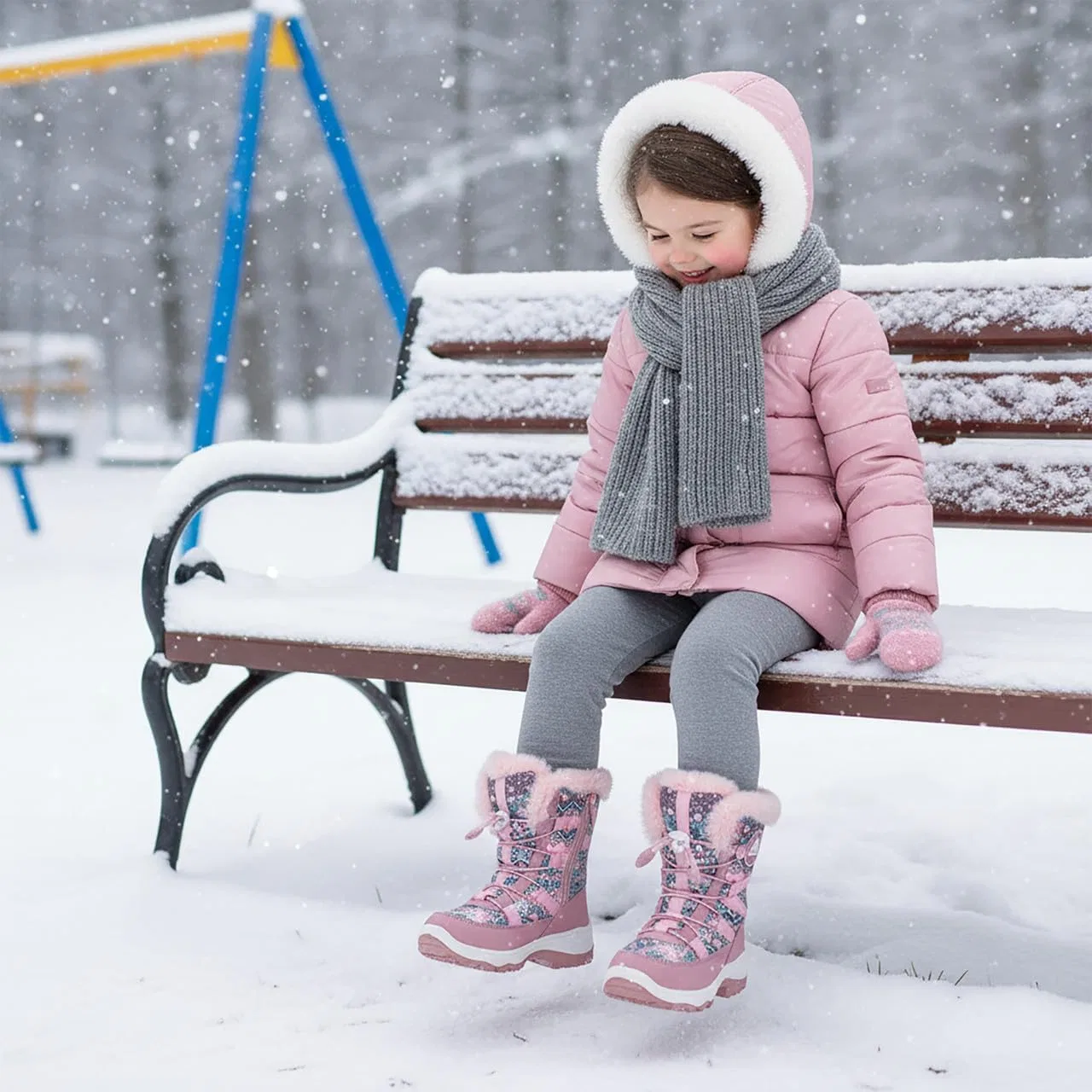 Детские зимние снежные ботинки Nova Mountain для мальчиков и девочек Nova Footwear, Pinkmulti — фото 2