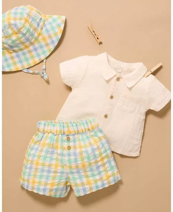 Детский комплект для мальчиков с коротким рукавом Purebaby, Multi Check — фото 2