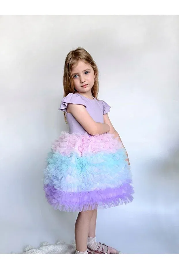 Детское платье для девочек с принтом Lilac short sleeve tutu skirt dress Linola Baby Kids, Lilac — фото 3