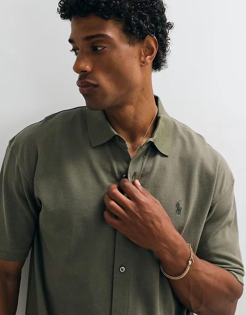 Спортивная трикотажная рубашка свободного кроя Polo Ralph Lauren, оливковый — фото 3
