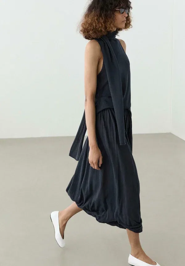 Юбка-баллон миди из трикотажа Draped balloon midi skirt Massimo Dutti, темно-синий — фото 2