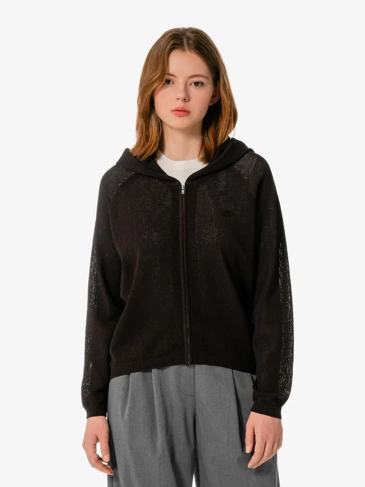 Кардиган LACOSTE Summer Hooded Zip-Up, с капюшоном и молнией, коричневый