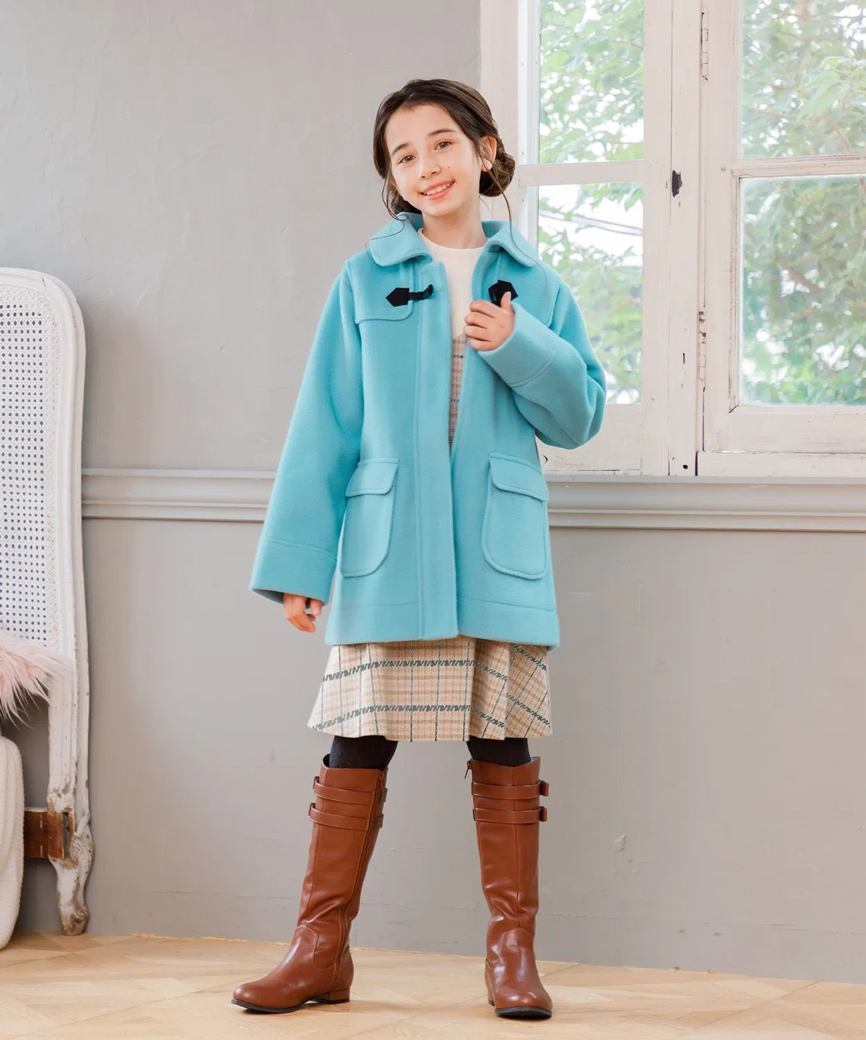 Детское пальто-дафлкот с длинным рукавомKumikyoku KIDS, Turquoise Blue — фото 2