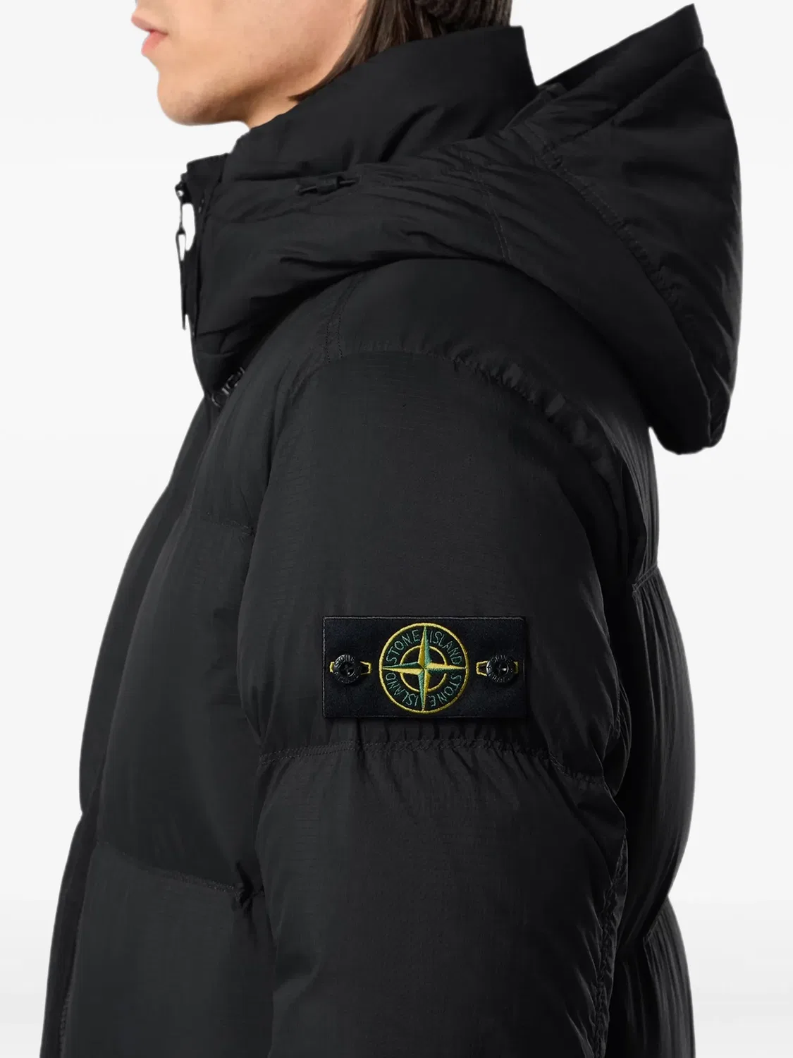 Пуховик с нашивкой Compass Stone Island, черный — фото 2