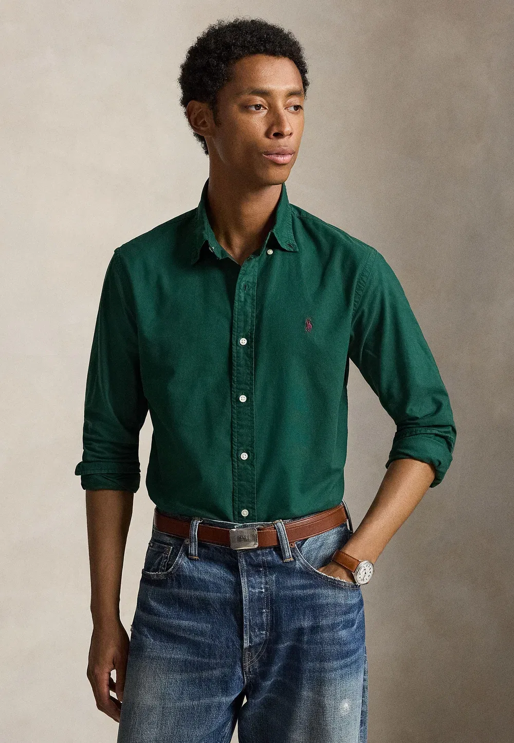 Рубашка-Оксфорд, сшитая на заказ, окрашенная в готовом виде Polo Ralph Lauren, Moss Agate