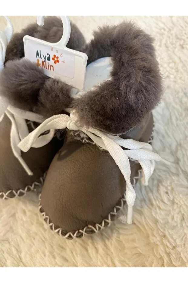 Детские ботинки на шнуровке из натуральной кожи Alya&Alin Baby, Taupe — фото 2