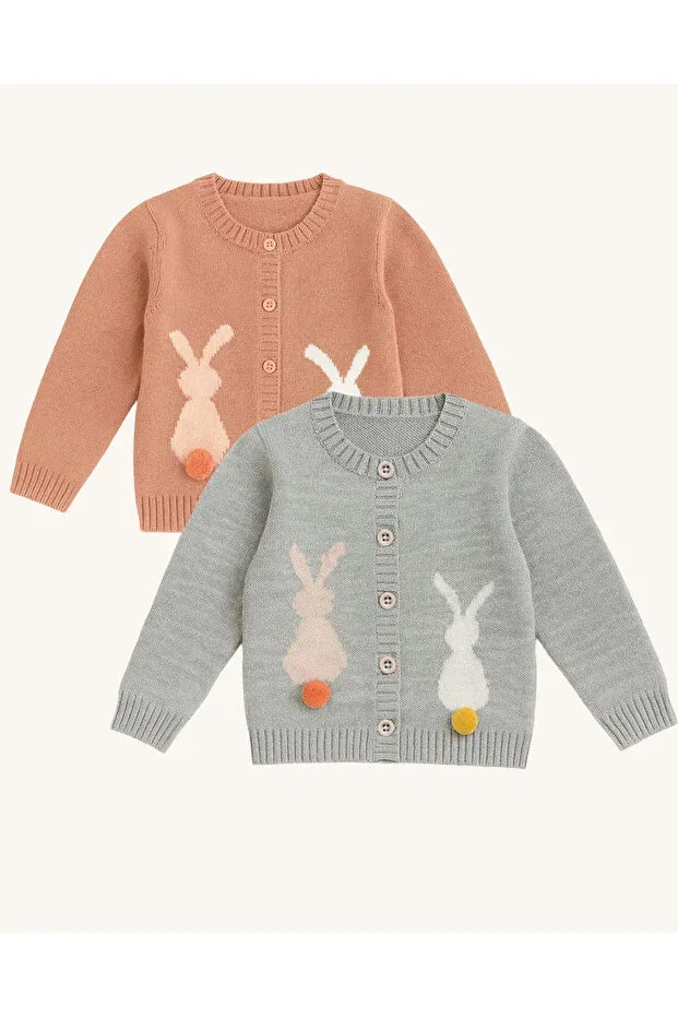 Детский кардиган с длинным рукавом Pompom Detailed Buttoned Emsun, Gri