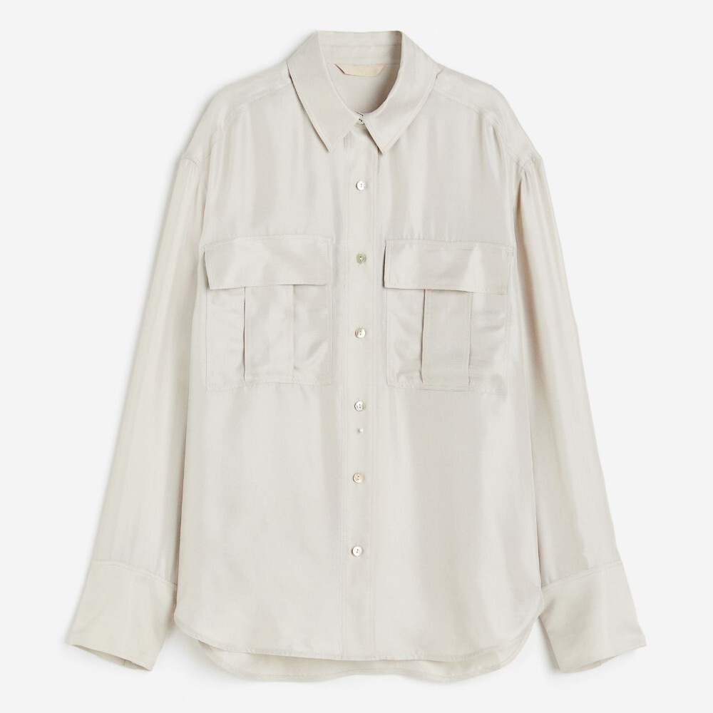 

Рубашка H&M Silk-blend Utility, серо-бежевый